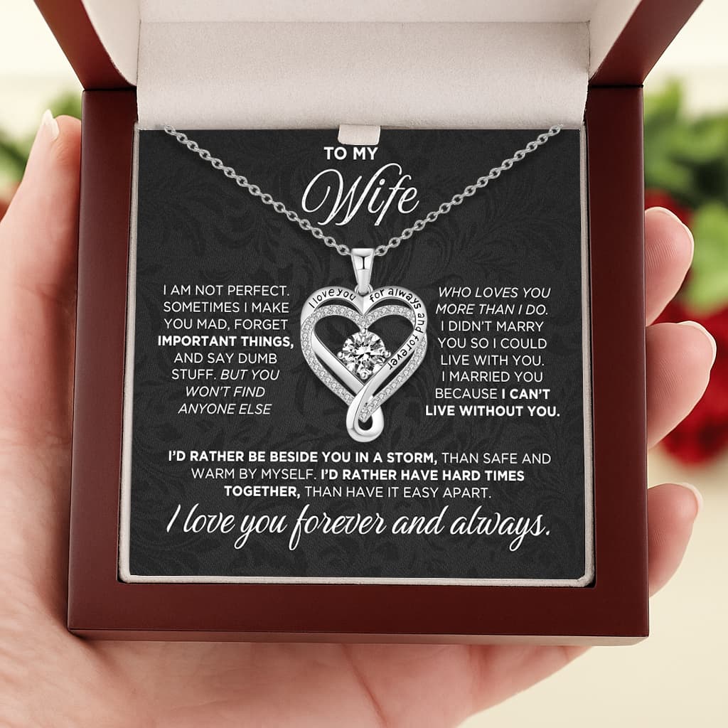 To My Wife Forever Love Heart Necklace – Romantic Anniversary Gift from Husband with Meaningful Message Card