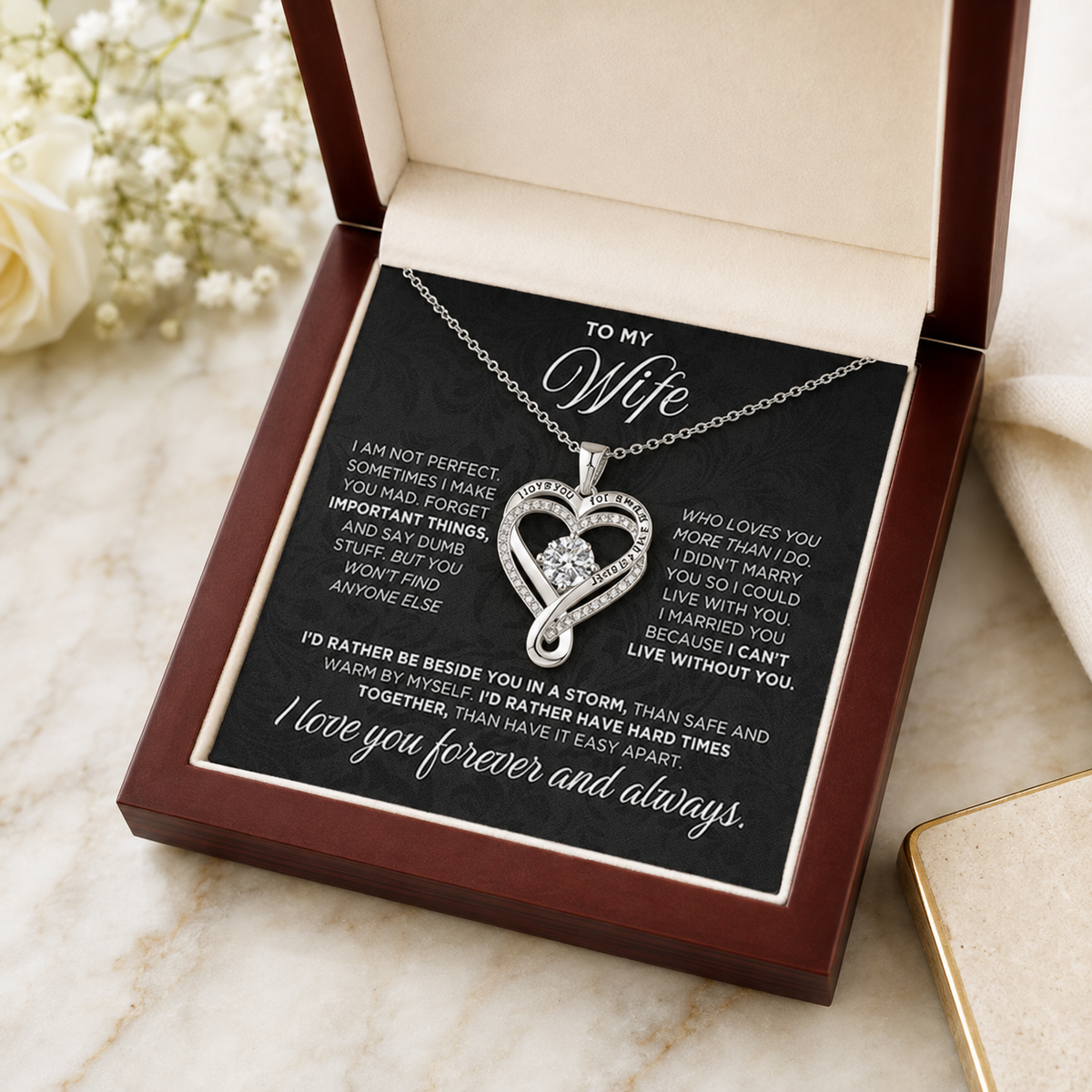 To My Wife Forever Love Heart Necklace – Romantic Anniversary Gift from Husband with Meaningful Message Card