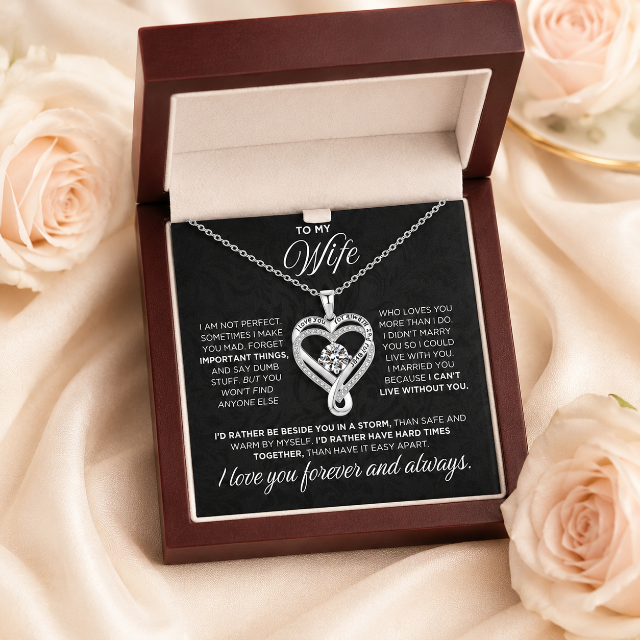To My Wife Forever Love Heart Necklace – Romantic Anniversary Gift from Husband with Meaningful Message Card