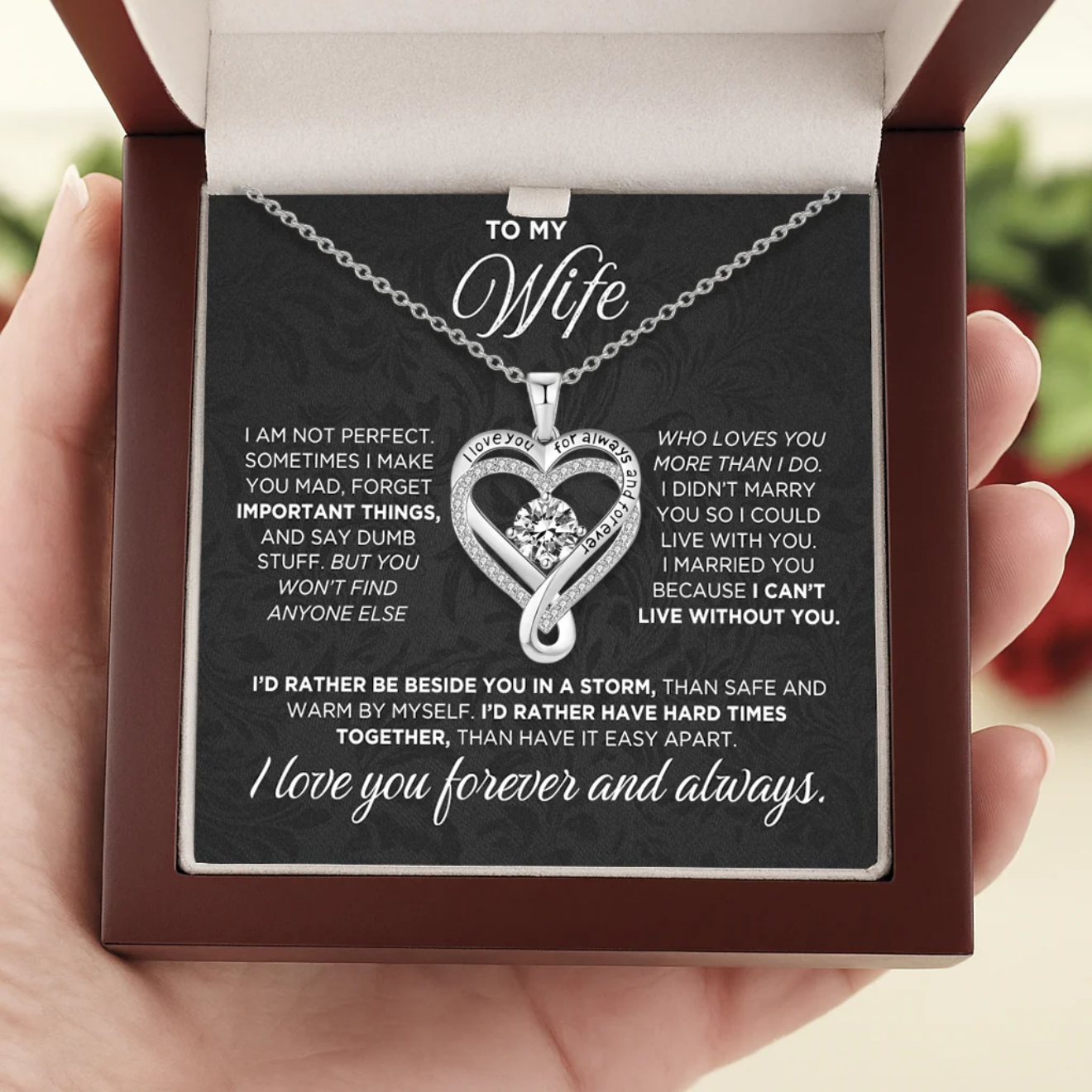 To My Wife Forever Love Heart Necklace – Romantic Anniversary Gift from Husband with Meaningful Message Card