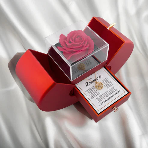 Daughter's Lucky Clover Necklace & Forever Rose Keepsake Gift Set — A Symbol of Love & Luck