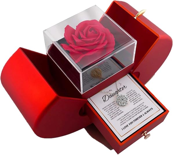 Daughter's Lucky Clover Necklace & Forever Rose Keepsake Gift Set — A Symbol of Love & Luck