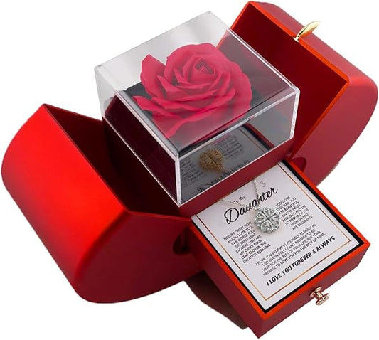 Daughter's Lucky Clover Necklace & Forever Rose Keepsake Gift Set — A Symbol of Love & Luck