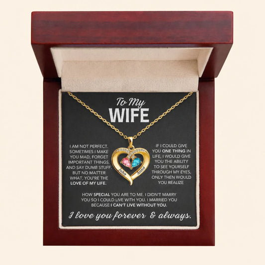 To My Wife — Personalized Birthstone Heart Necklace | His & Hers Names Engraved