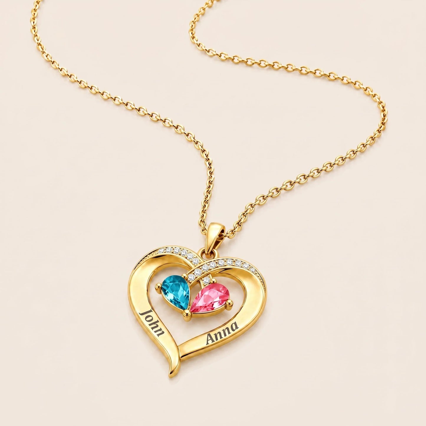 To My Wife — Personalized Birthstone Heart Necklace | His & Hers Names Engraved