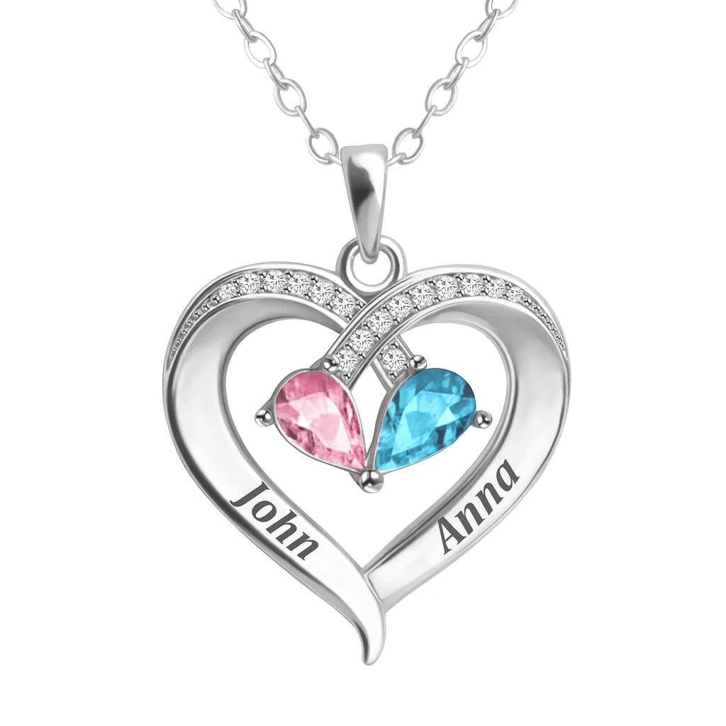 To My Wife — Personalized Birthstone Heart Necklace | His & Hers Names Engraved