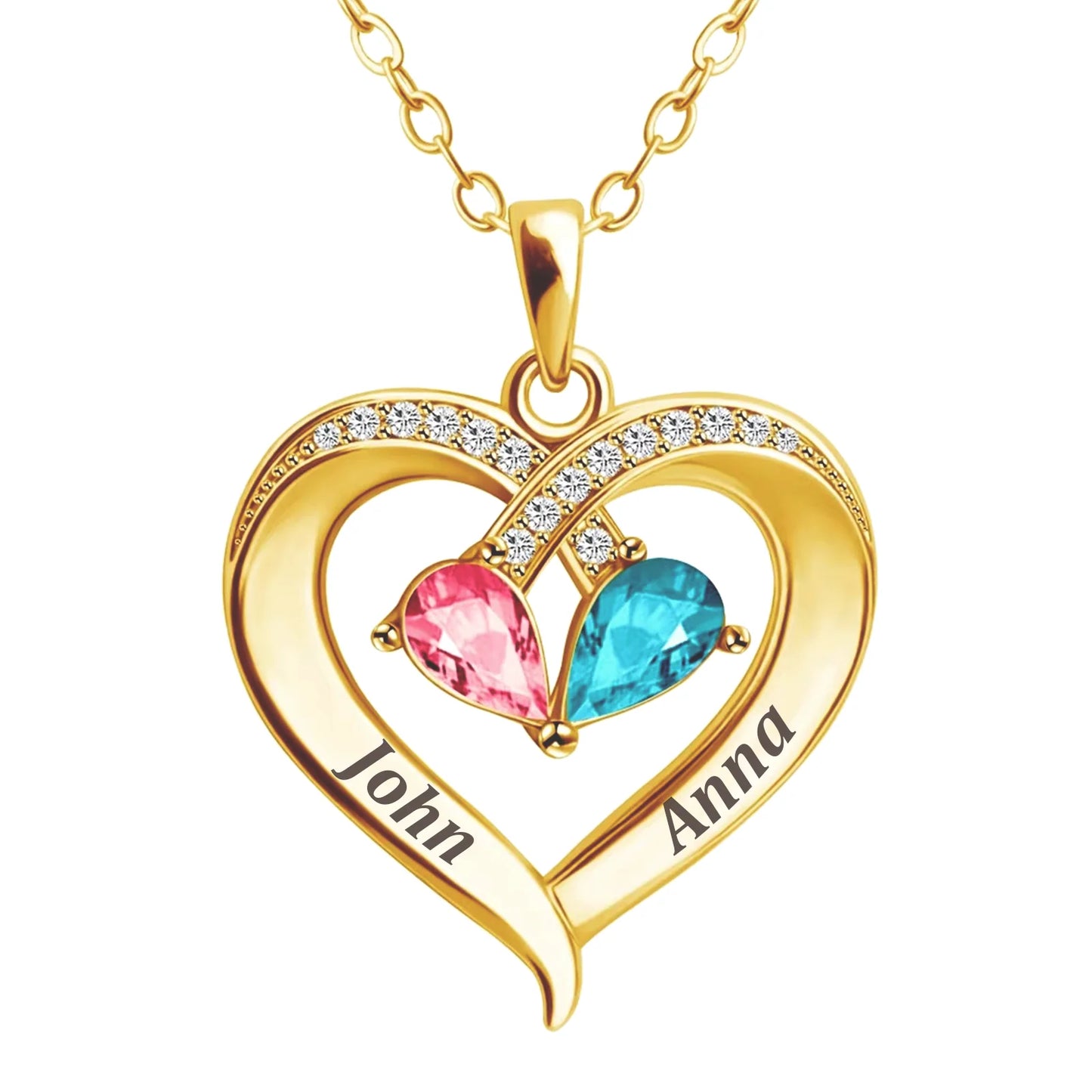 To My Wife — Personalized Birthstone Heart Necklace | His & Hers Names Engraved