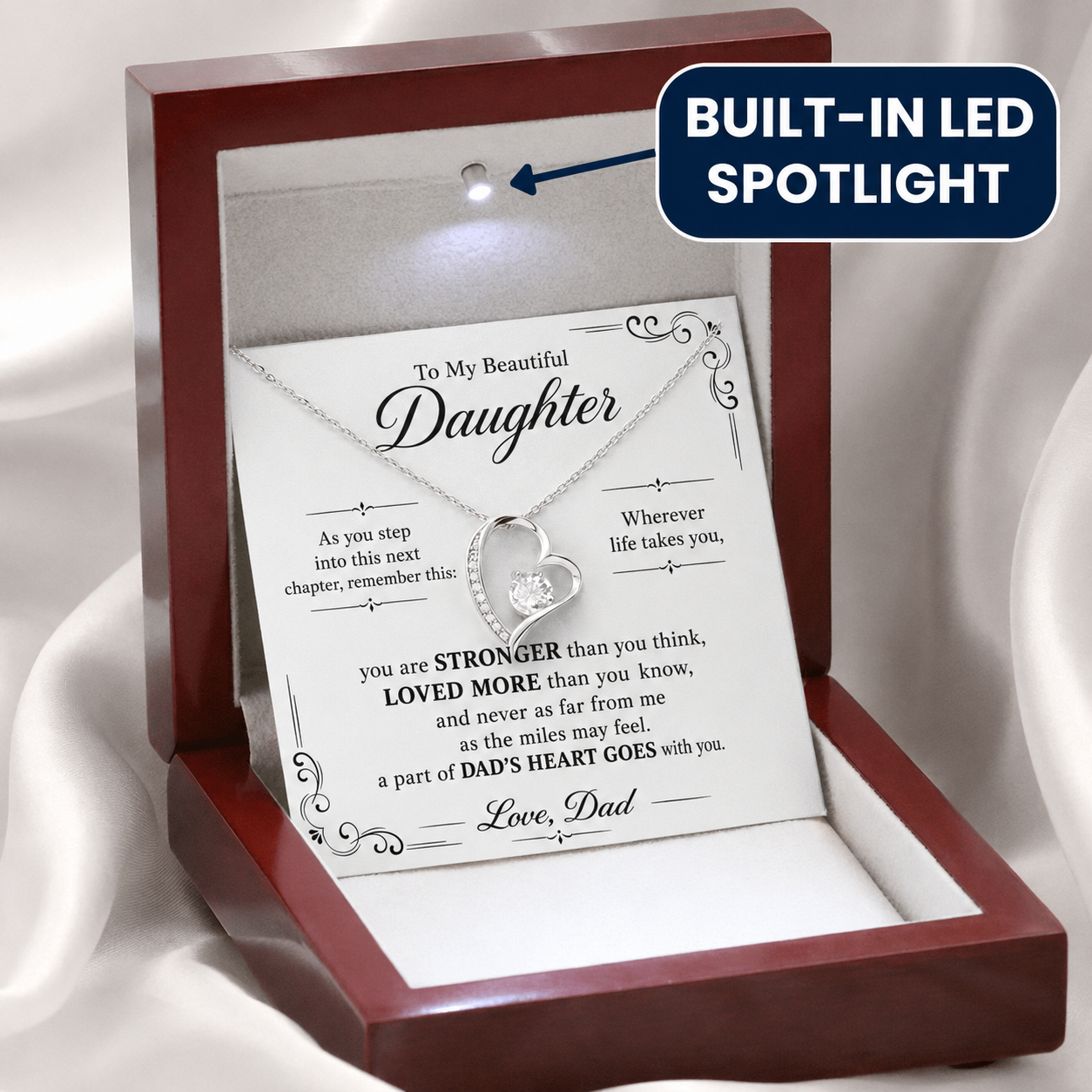 To My Beautiful Daughter Necklace, Graduation Keepsake Gift from Dad