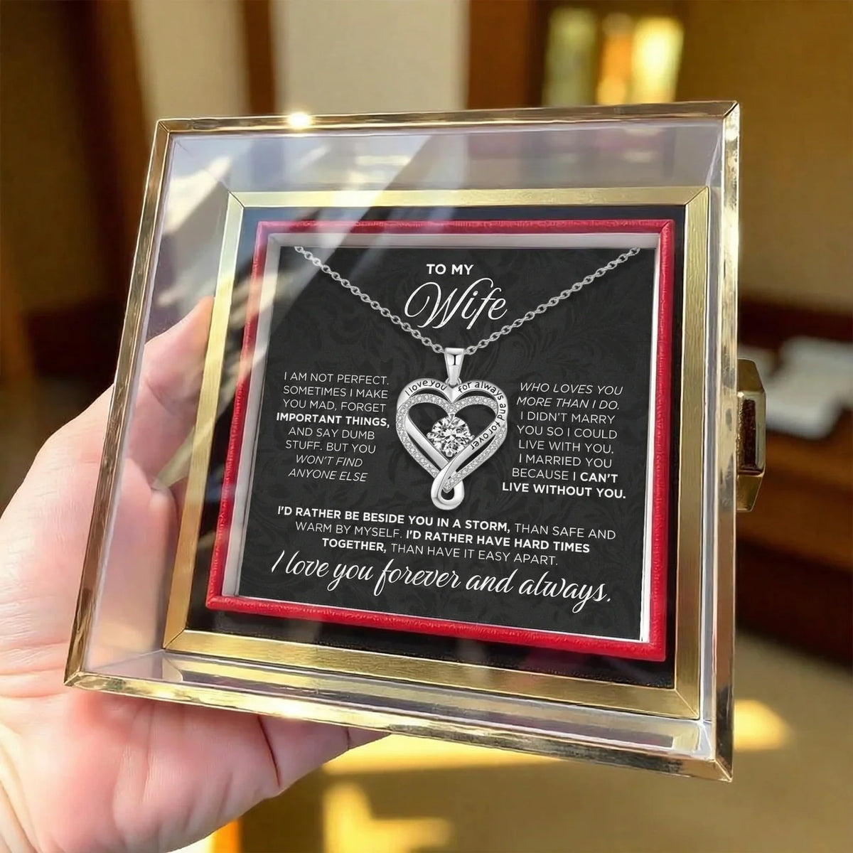 To My Wife Forever Love Heart Necklace – Romantic Anniversary Gift from Husband with Meaningful Message Card