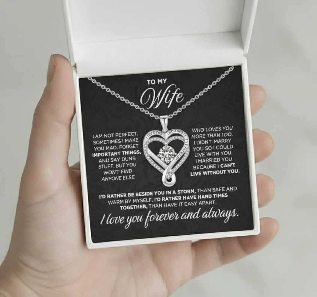 To My Wife Forever Love Heart Necklace – Romantic Anniversary Gift from Husband with Meaningful Message Card