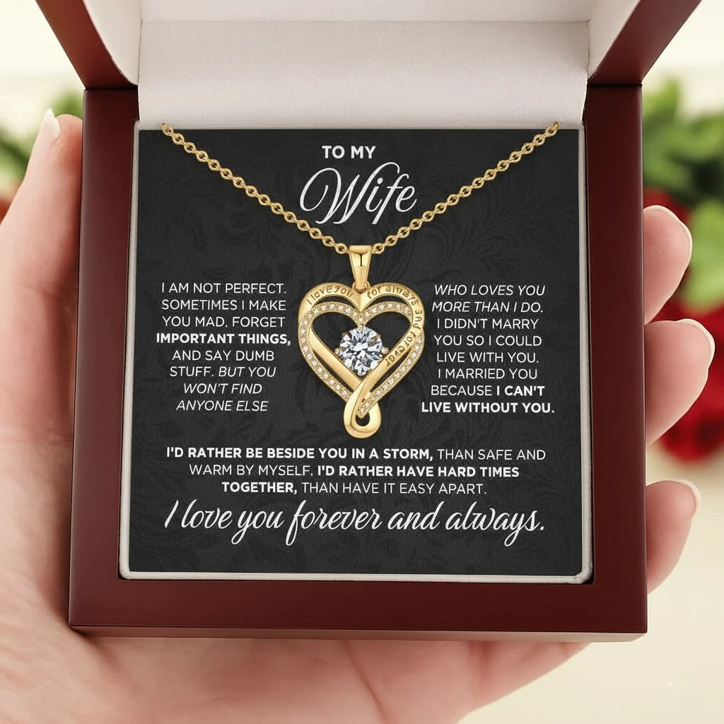 To My Wife Forever Love Heart Necklace – Romantic Anniversary Gift from Husband with Meaningful Message Card