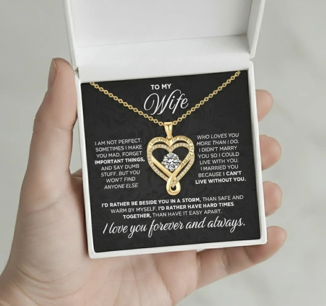 To My Wife Forever Love Heart Necklace – Romantic Anniversary Gift from Husband with Meaningful Message Card
